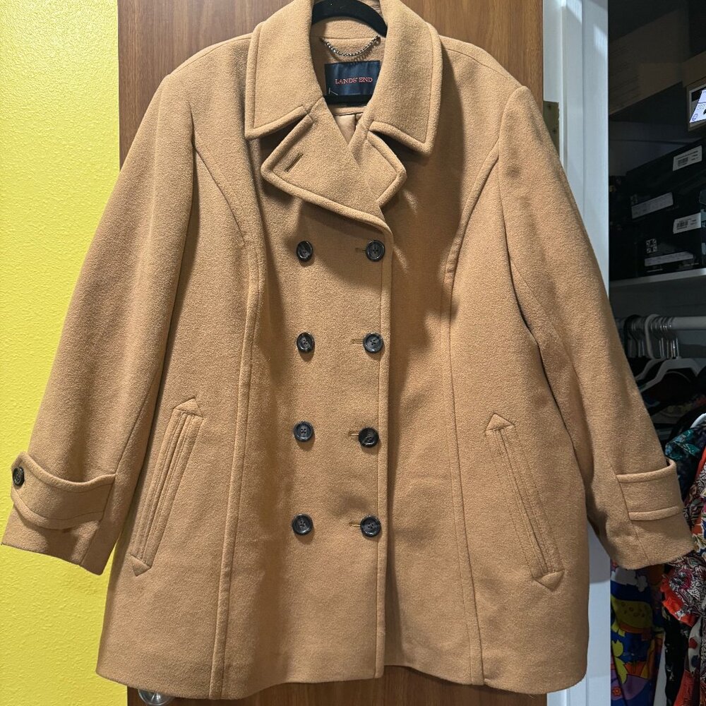 Land's End Camel Pea Coat, Size 22, NWOT!